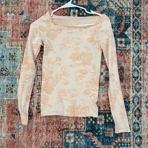 Free People Peach Floral Long Sleeve Blouse